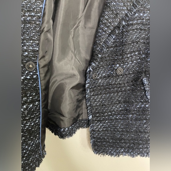 Talbots Shimmer Sparkly Blue Black Double Breast Blazer Sz 10P Career Holiday - Picture 4 of 14